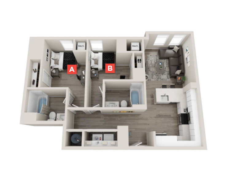 The Bexley 1 - 2x2 Floor plan