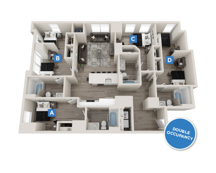 The Downing - 4x4 Floor plan