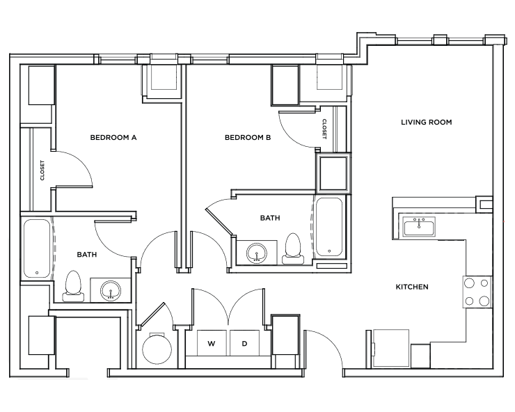 The Bexley 1 - 2x2 Floor plan