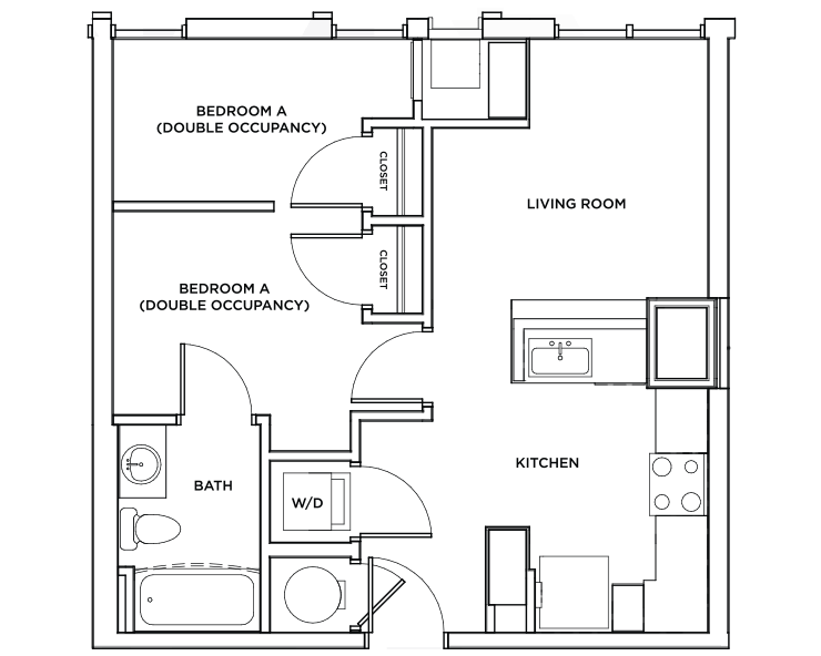 The Astoria 3 - 1x1 Floor plan
